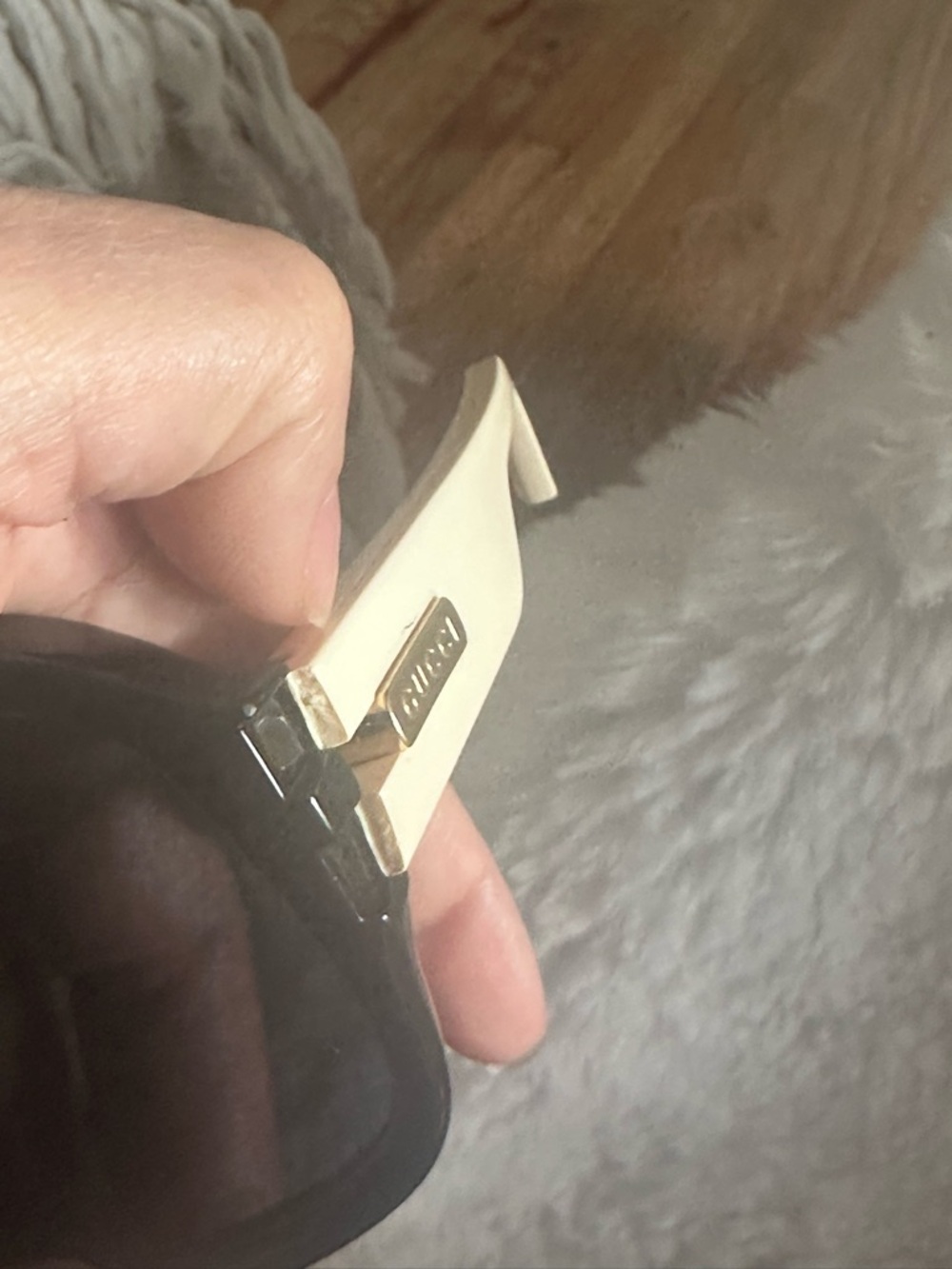 Gucci Black Shield Sunglasses with Gold Accents - Picture 6 of 7
